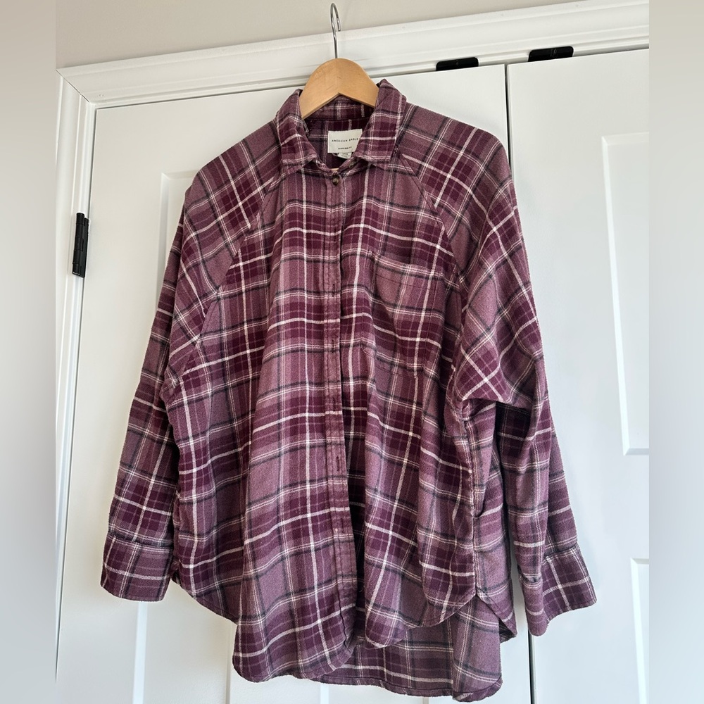 American Eagle Outfitters Purple Plaid Oversized Shirt
